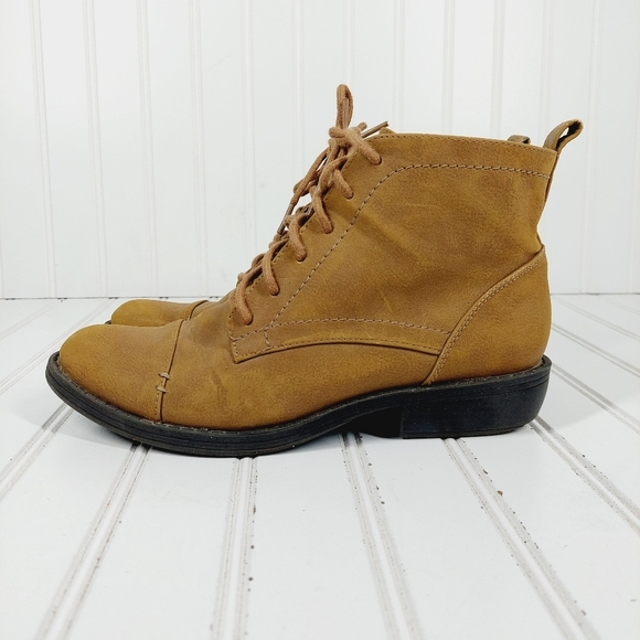 Sam & Libby Faux Leather Cap Toe Brown Lace Up Combat Ankle Boots A286 - Picture 1 of 12